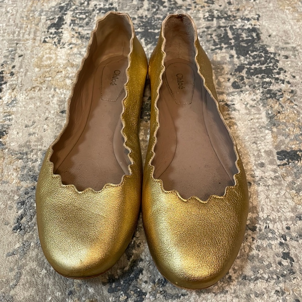 Chloe Lauren Scalloped Ballet Flats Gold